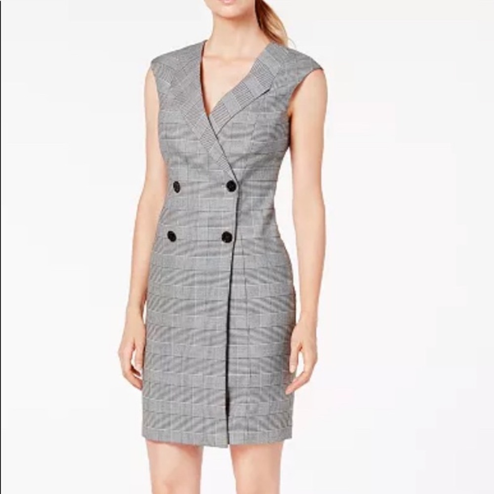 Plaid button coat dress